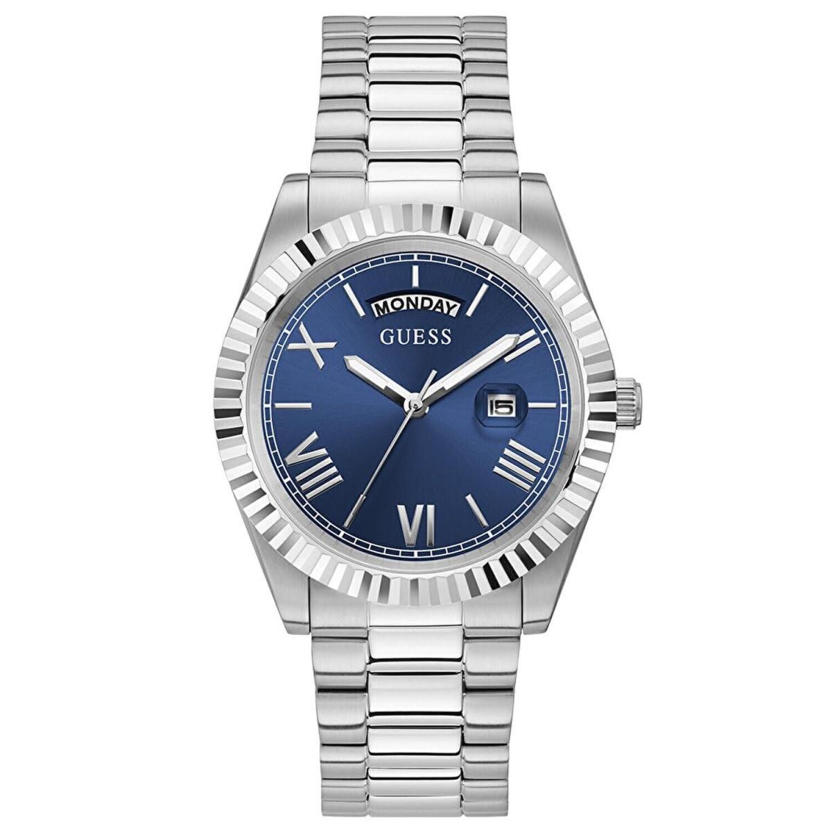 Guess Men`s 42mm Watch - Silver Tone Strap Blue Dial GW0265G7