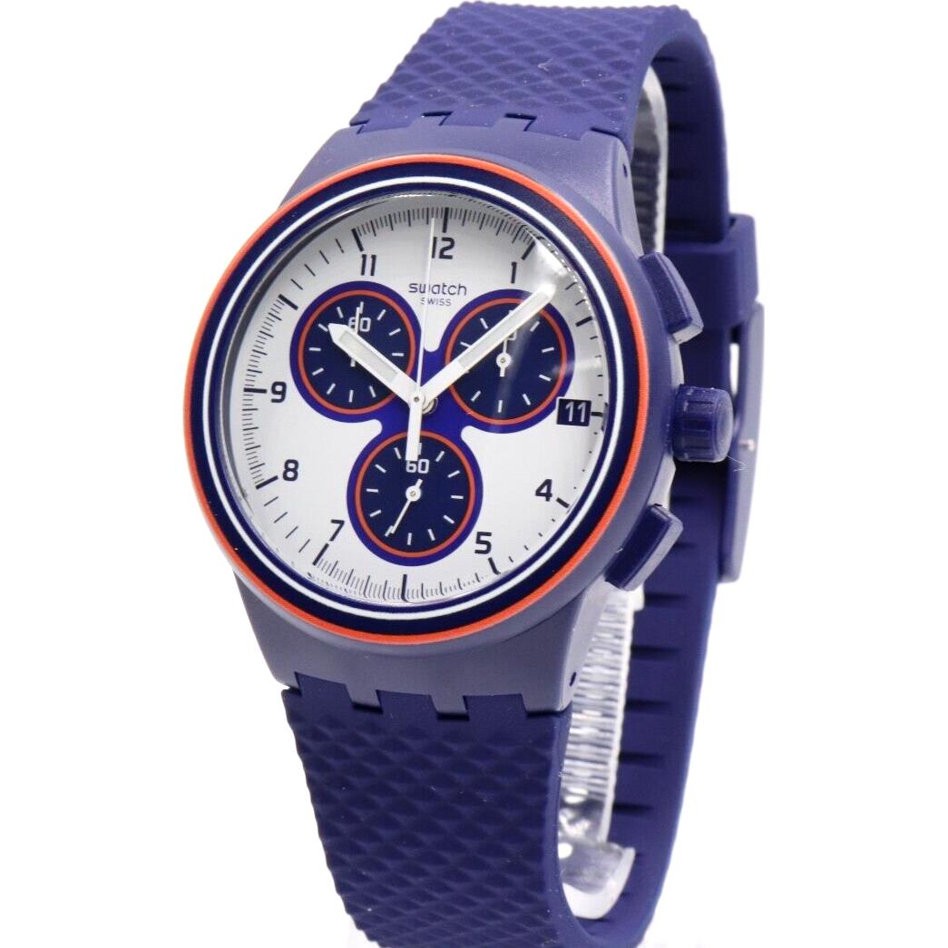 Swiss Swatch Originals Parabordo Blue Silicone Chrono Date Watch SUSN412