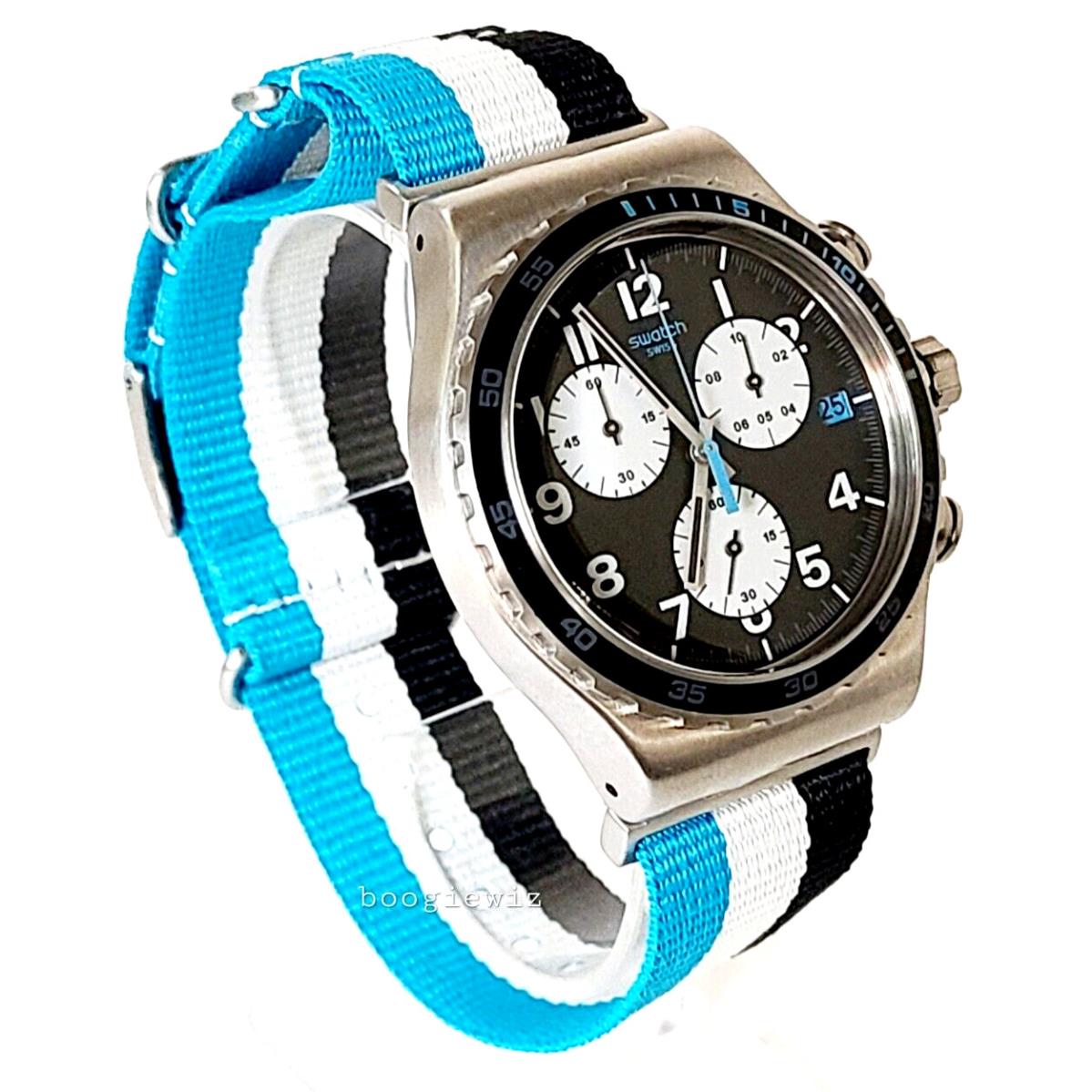 Limited Edition Swatch Irony Skybond Chronograph Striped Nylon Blue Wh Watch