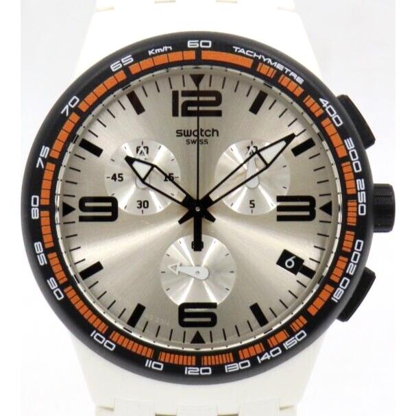 Swiss Swatch Originals White Blades Chrono Silicone Date Watch 42mm SUSW405