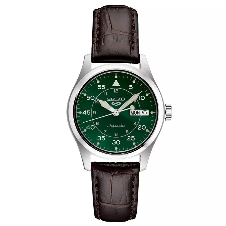 Seiko Men`s Automatic Watch - Green Dial Dark Brown Leather Band SRPJ89