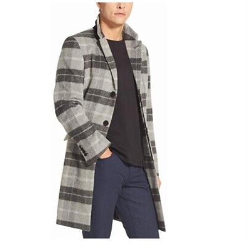 Dkny Women`s Lined Notched-collar Plaid Top Coat Winter Jacket Gray Size Large - Gray