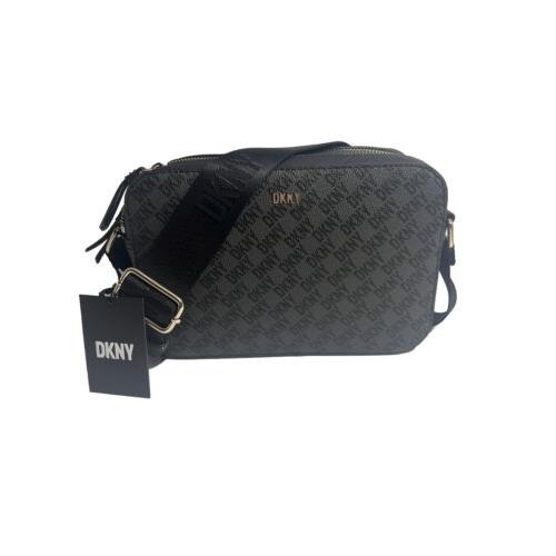 Dkny Tutu Double Zip Camera Crossbody Bag Black All Over Logo