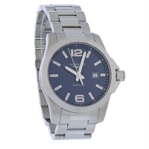 Longines Conquest Mens Stainless Swiss Quartz Watch L3.760.4.96.6 - Face: Blue, Dial: Blue, Band: Silver