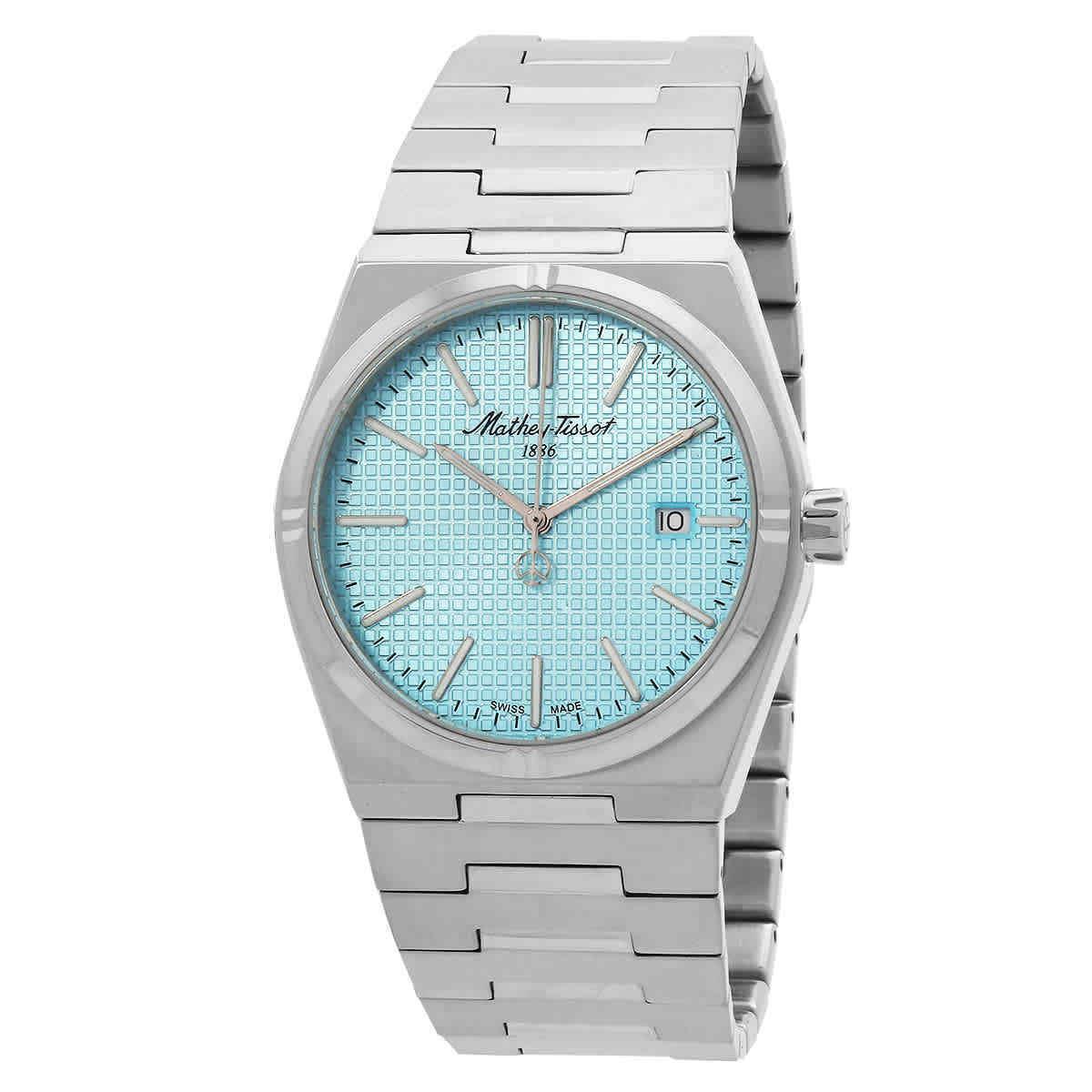 Mathey-tissot Zoltan Quartz Men`s Watch H117SK - Dial: Aqua, Band: Silver-tone, Bezel: Silver-tone