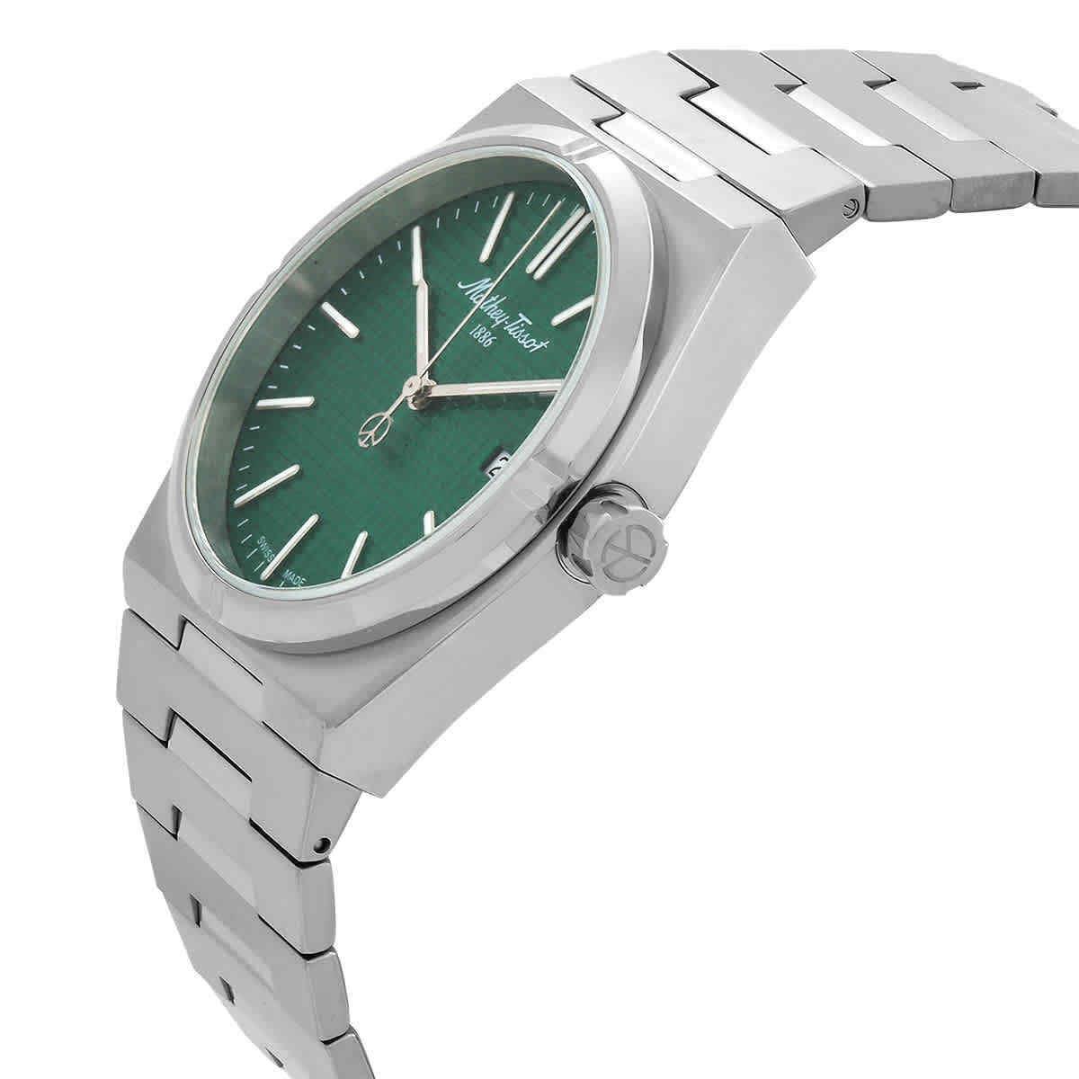 Mathey-tissot Zoltan Quartz Diamond Green Dial Men`s Watch H117AV - Dial: Green, Band: Silver-tone, Bezel: Silver-tone