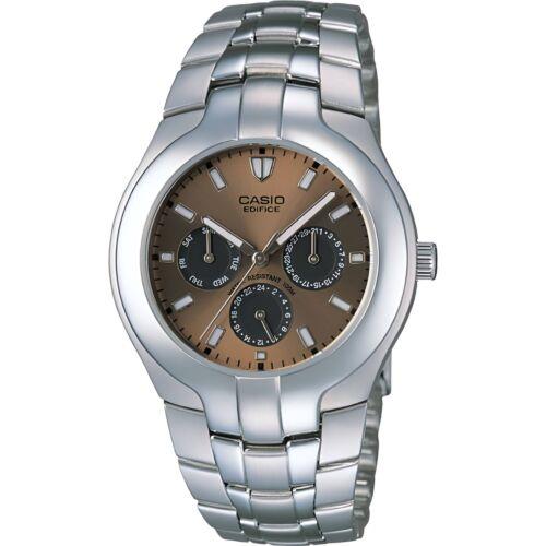 Casio Men`s Watch Edifice Brown Dial Silver Stainless Steel Bracelet EF-304D-9AV