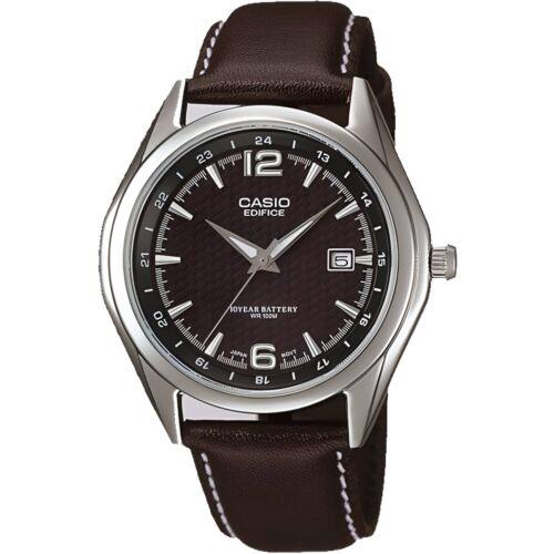 Casio Men`s Watch Edifice Brown Dial Leather Strap Quartz EF-121L-1A