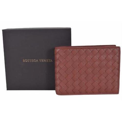 Bottega Veneta Men`s 148324 Russet Woven Leather Bifold Wallet W/coin Pocket