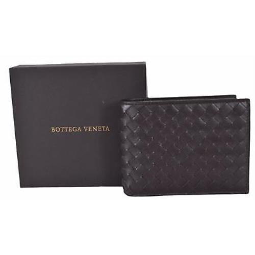 Bottega Veneta Dark Brown Intercciaco Leather Bifold Wallet W/coin Pocket