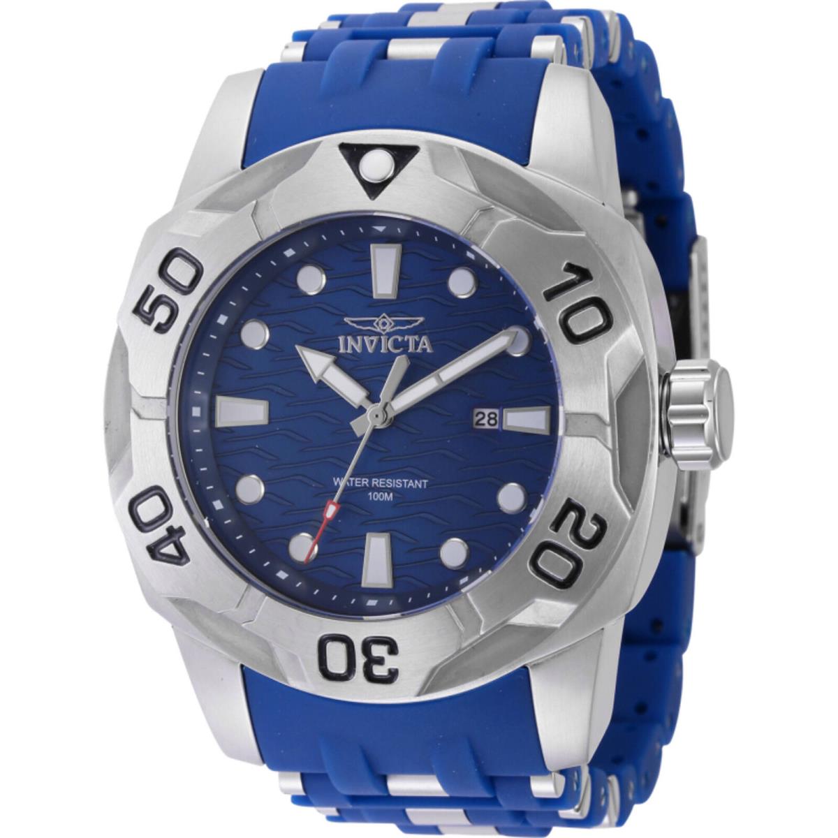 Invicta Men`s Watch Sea Spider Rotating Bezel Blue and Silver Tone Strap 44115 - Dial: Blue, Band: Blue, Silver