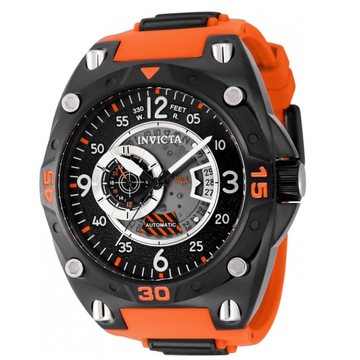 Invicta Aviator Pilot Automatic Men`s 50mm Black Orange Watch 40284 - Dial: Black, Multicolor, Silver, White, Band: Orange, Bezel: Black, Orange, Silver