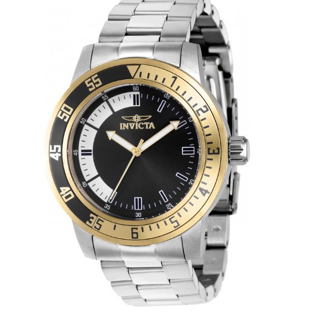 Invicta Specialty Men`s Quartz Watch 38594 45mm Steel Case - Dial: Black, Band: Silver, Bezel: Black, Gold