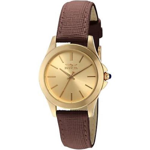 Invicta Women`s 15150 Angel Gold Dial Brown Leather Watch - Brown/Gold