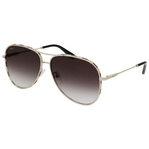 Salvatore Ferragamo Women`s Rose Gold/black Aviator Sunglasses SF268S 786 Italy