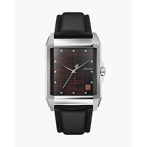 Bulova Frank Lloyd Wright December Gifts Quartz Men`s Watch 35 MM 96A223 - Dial: Black, Band: Black, Bezel: Silver