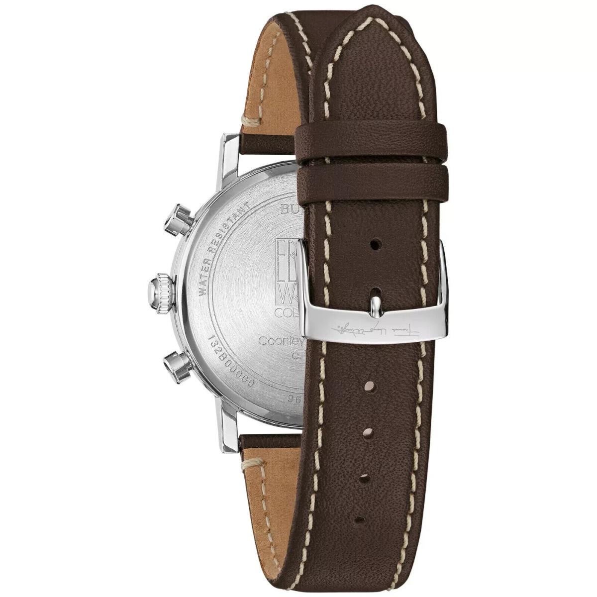 Bulova Frank Lloyd Wright Blueprint Chronograph Quartz Men`s Watch 39 MM 96B367 - Dial: Blue, Band: Brown, Bezel: Silver