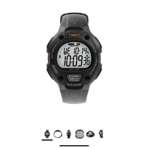 Timex Men`s Ironman Classic 30 38mm Watch- Black/gray/orange - Dial: Black, Band: Gray, Bezel: Orange