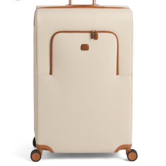 Brics 32in Cream Brown Leather Hardside Spinner Suitcase Tsa Lock