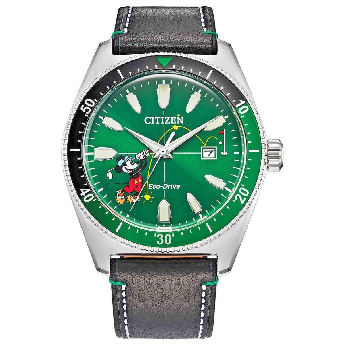 Citizen Watches For Men Eco Drive Men`s Wrist Watch Disney Mickey Mouse Golf - Dial: Green