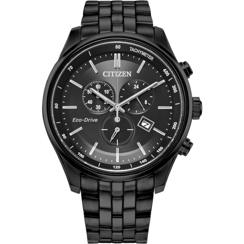 Citizen Men`s Classic Corso Eco-drive Watch Chronograph 12/24 Hour Time Date - Black Ion-Plated, Dial: Black, Band: Black