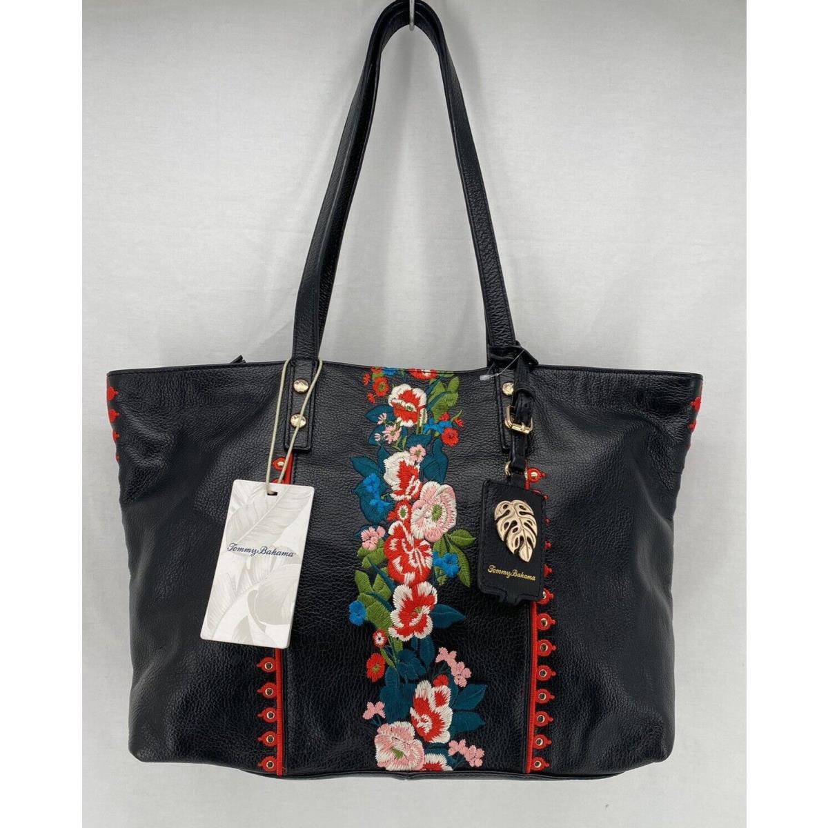 Tommy Bahama Leather Black Shoulder Amelia Handbag Purse Floral Retail