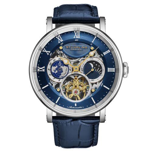 Stuhrling 1015 02 Automatic Blue Leather Strap Mens Watch