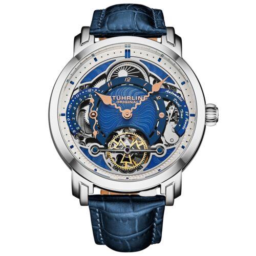 Stuhrling 1017 03 Automatic Celestial Timekeeper Dual Time Blue Mens Watch