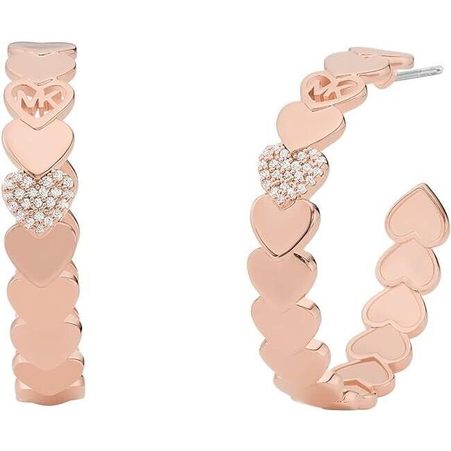 Michael Kors Multi Heart Shape Rose Gold CZ Crystal Hoop Earrings -MKJ7982
