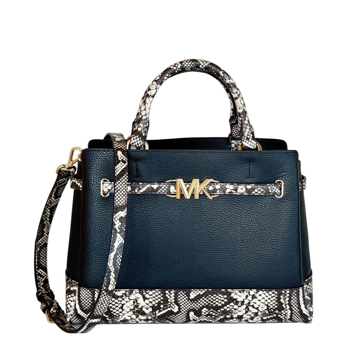Michael Kors Reed Large Belted Satchel Shoulder Bag Exotic Natural/black