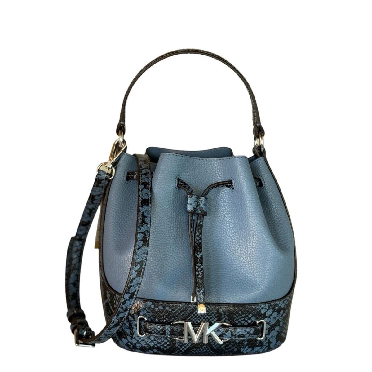 Michael Kors Reed MD Belted Bucket Messenger Leather Bag Exotic Denim