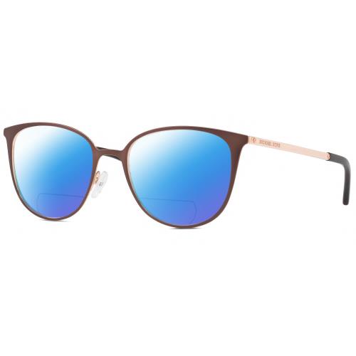 Michael Kors MK3017 Cat Eye Polarized Bifocal Sunglass Copper Gold Tortoise 51mm Blue Mirror