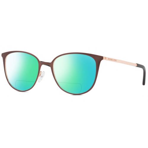 Michael Kors MK3017 Cat Eye Polarized Bifocal Sunglass Copper Gold Tortoise 51mm Green Mirror