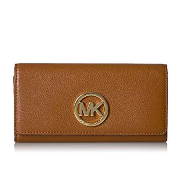 Michael Kors Fulton Carryall Women`s Brown Leather Wallet Purse 32F2GFTE3L - Exterior: brown