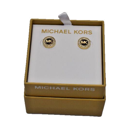Michael Kors Pave MK Logo Studs Earrings Goldtone