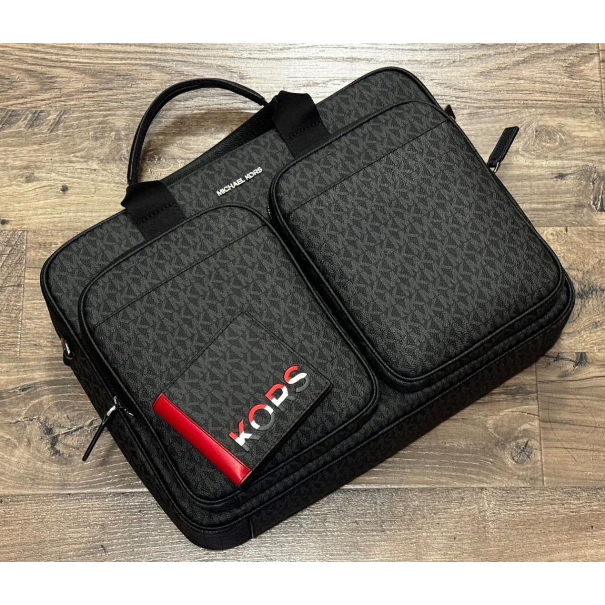 Michael Kors Cooper Signature Coated Canvas Briefcase Laptop Bag + Wallet Set