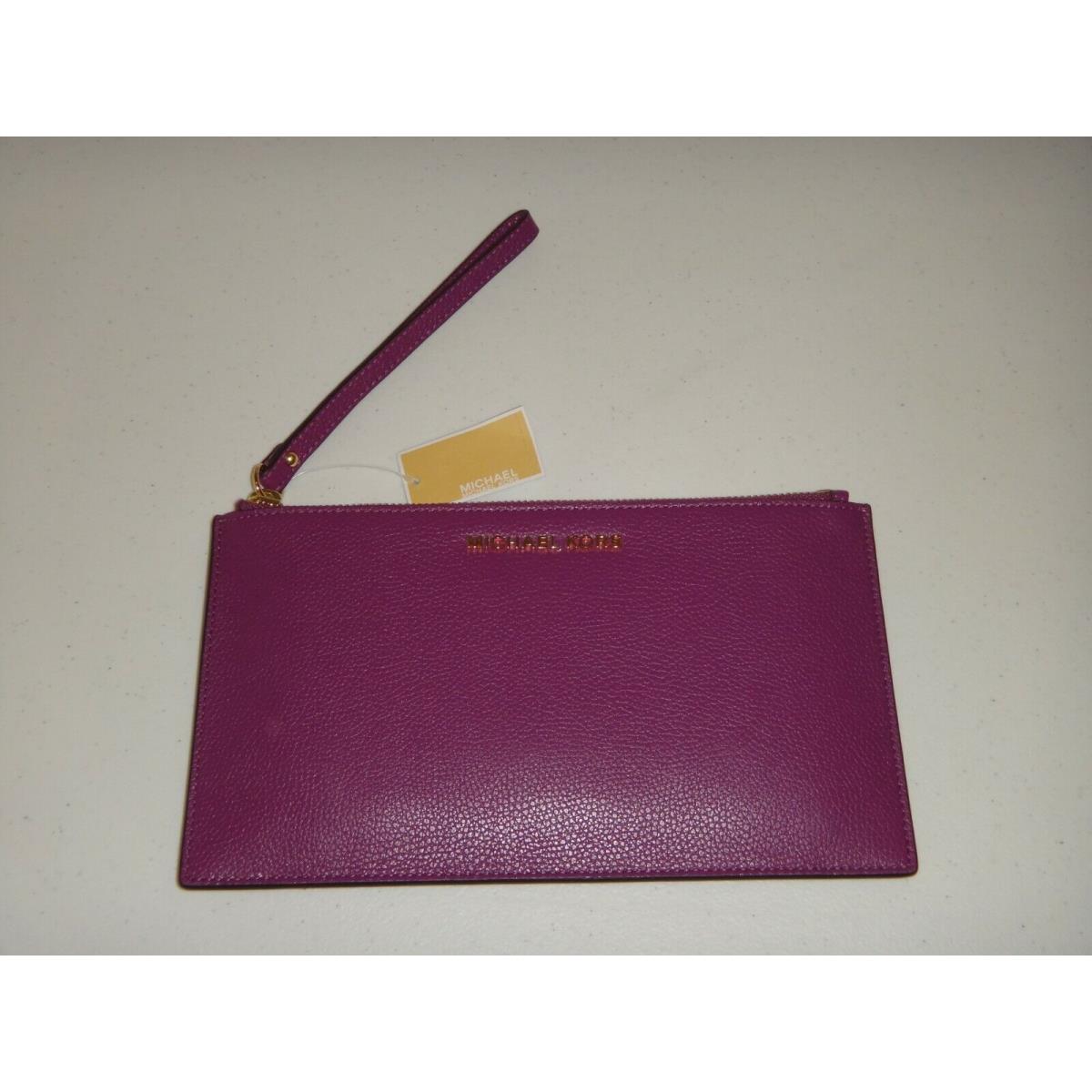 Michael Kors MK Jet Set LG Clutch Zip Wristlet Wallet Pomegranate Purple Leather