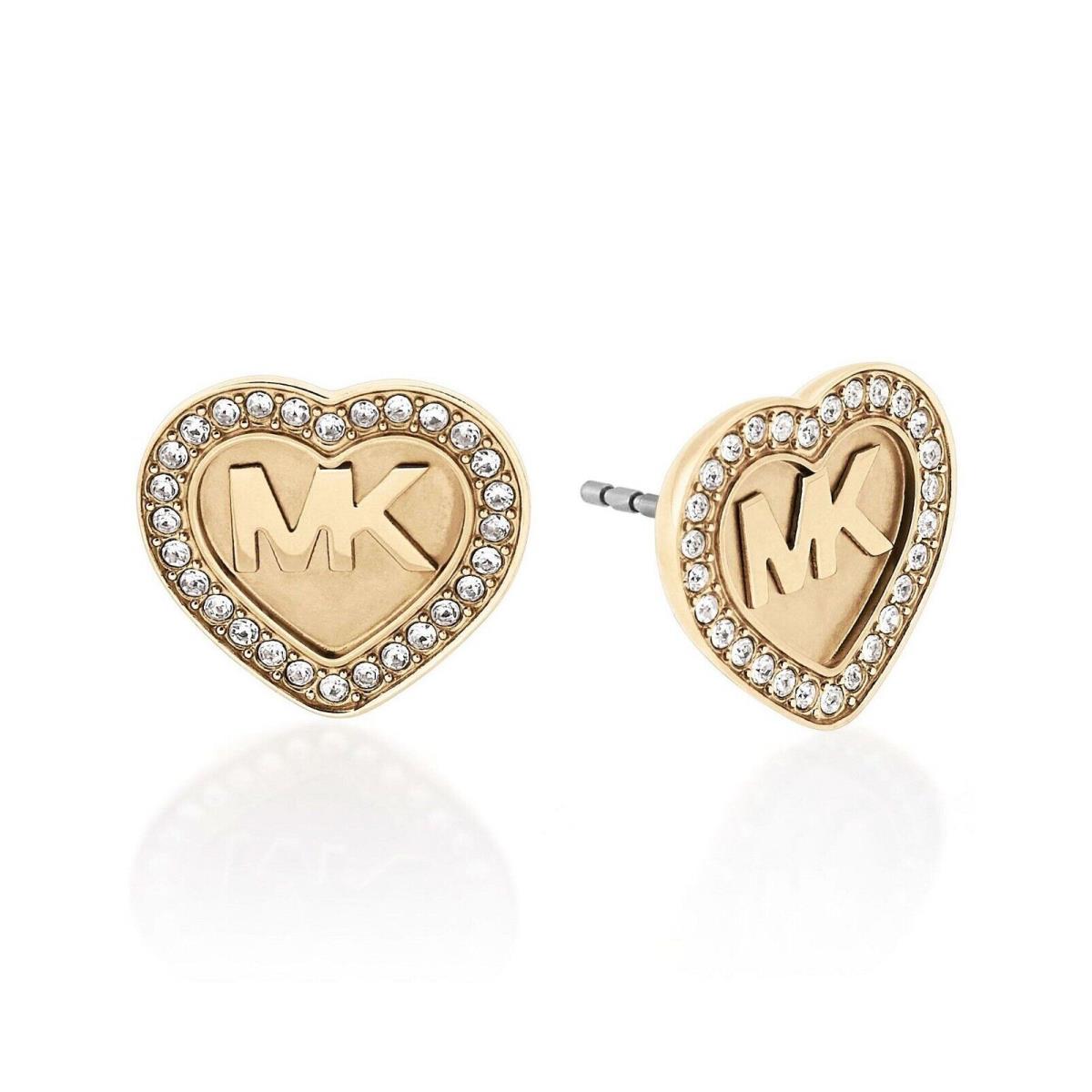 Michael Kors Gold Tone Crystal Pave Stud Heart Shape Earrings MKJ6259