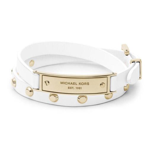 Michael Kors Gold Tone White Leather MK Bracelet with Studs MKJ3548-710