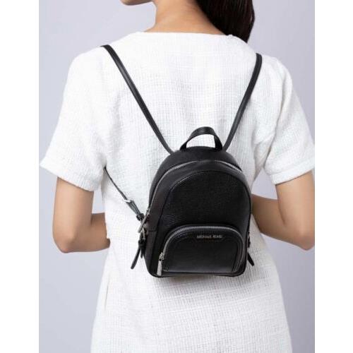 Michael Kors Jaycee Mini XS Black Pvc Zip Pocket Shoulder Backpack Bag - Handle/Strap: Black, Hardware: Black, Exterior: Black