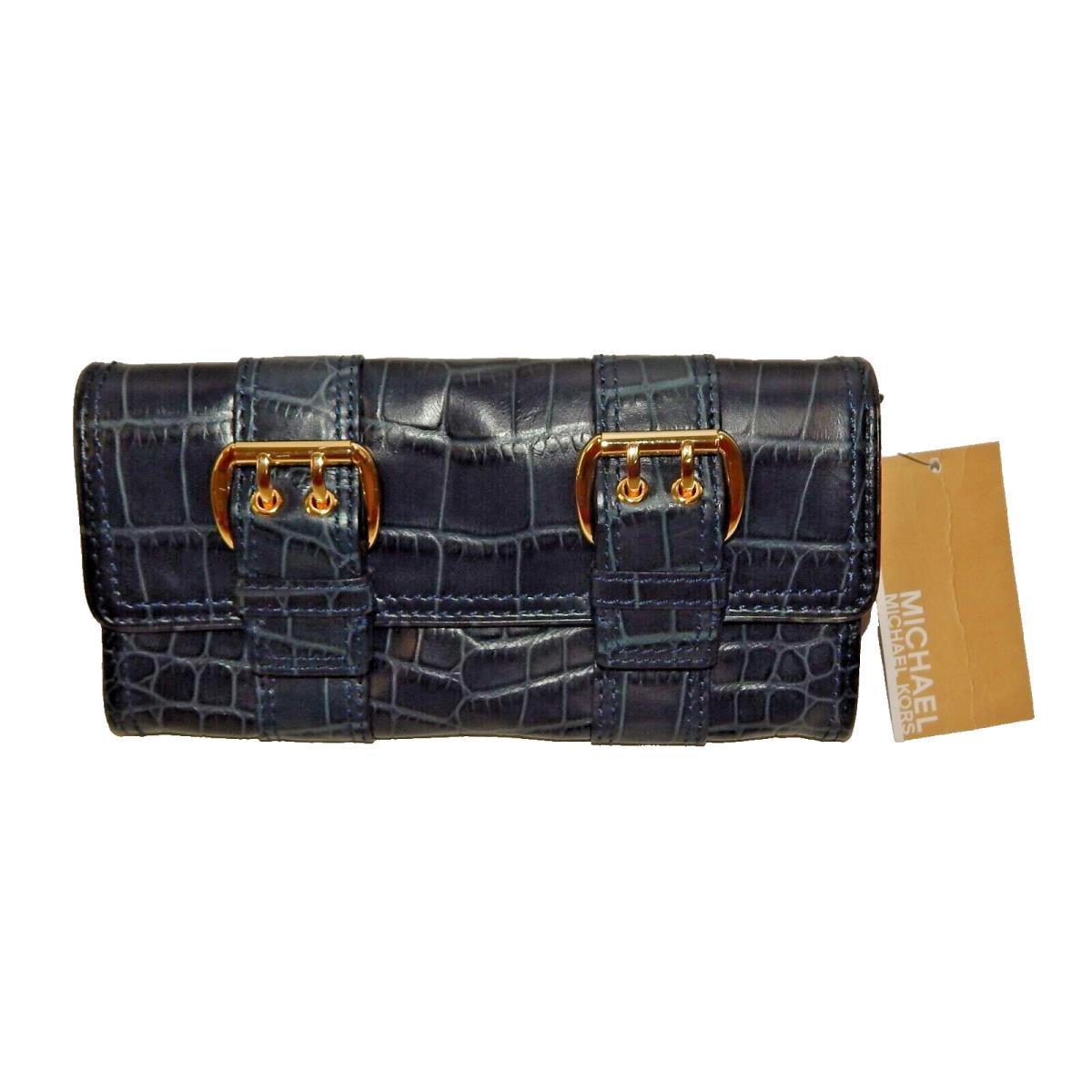 Vintage Michael Kors Redding Navy Embossed Leather Clutch Wallet