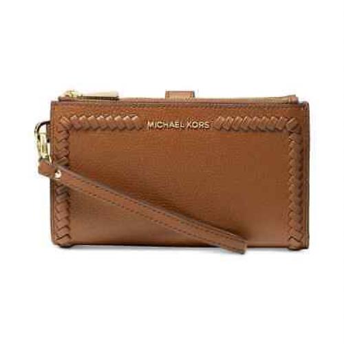 Michael Kors Jet Set Double Zip Leather Wristlet Clutch In Luggage Leather