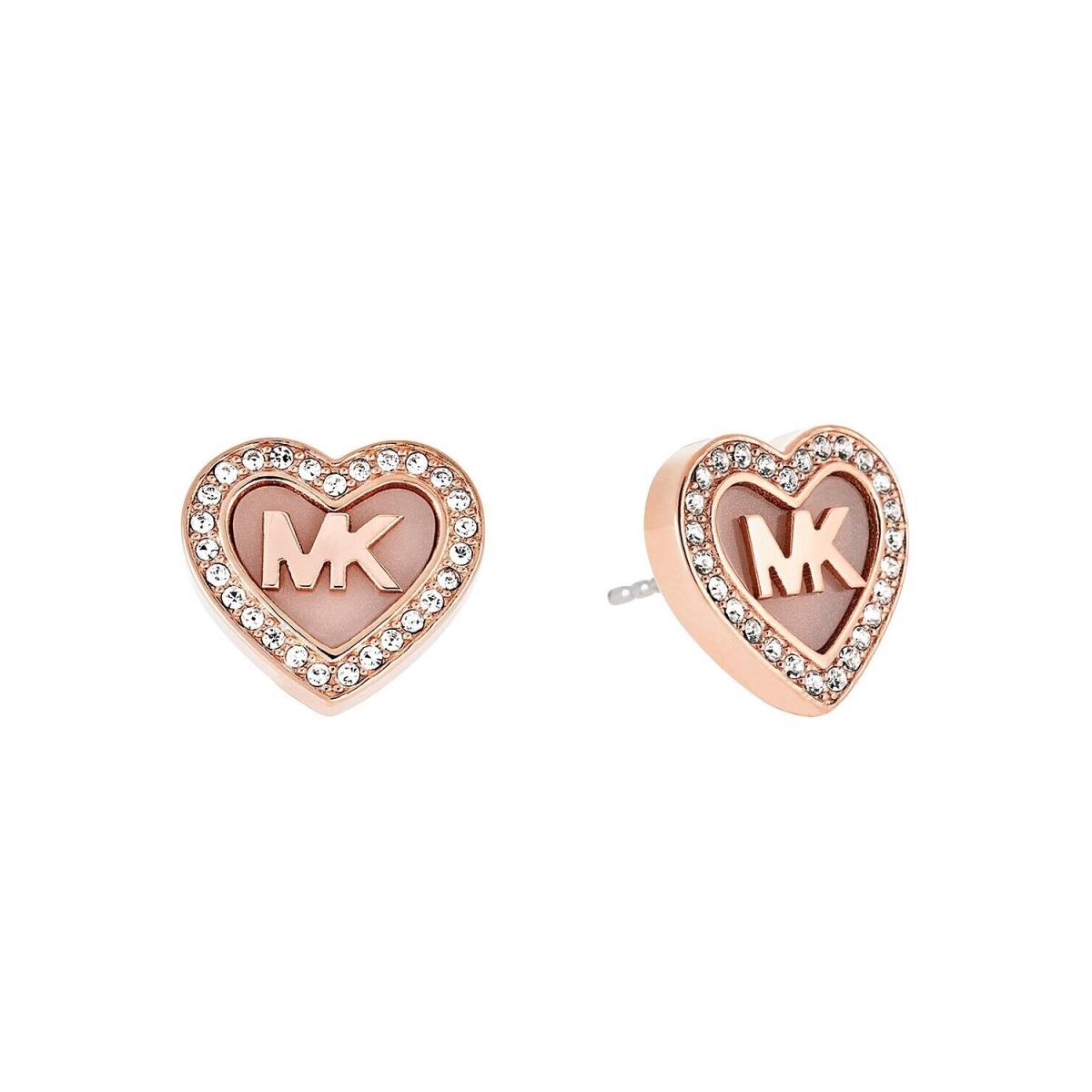Michael Kors Pink Rose Gold Tone Crystal Stud Heart Shape Earrings MKJ5066