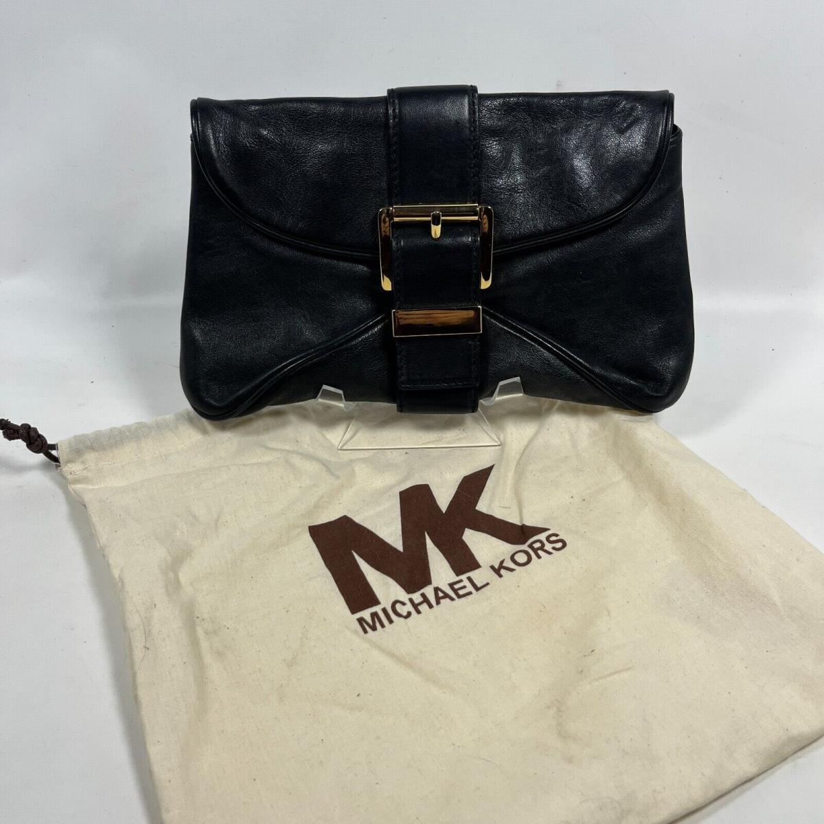 Michael Kors Clutch Heidi Leather Luggage Gold Hardware Black