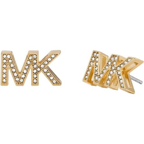 Michael Kors Gold Tone Crystals Glitz MK Logo Stud Earrings MKJ8025 +box