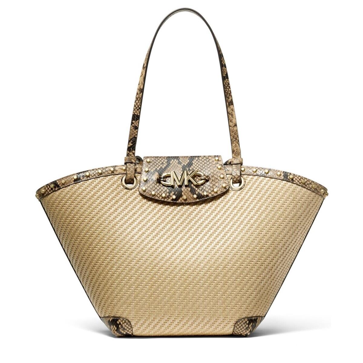 Michael Kors Izzy Medium Fan Straw Tote Natural