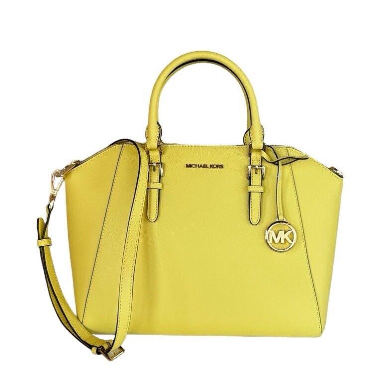 Michael Kors Ciara Large Satchel Shoulder Leather Bag Sunshine