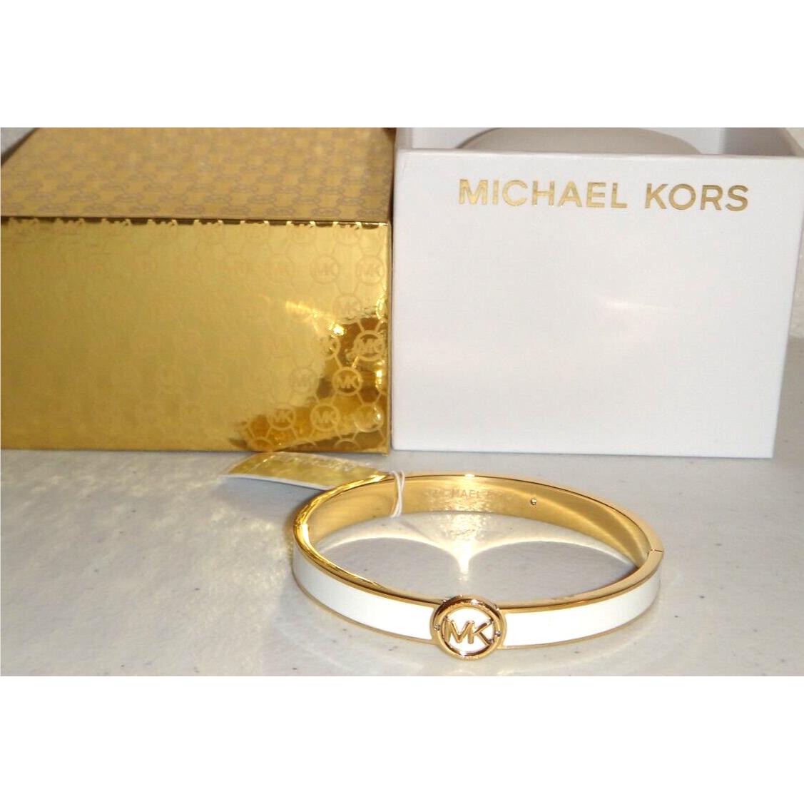 Michael Kors Gold S/ Steel White Enamel Bangle Bracelet MKJ7868710 + MK Box