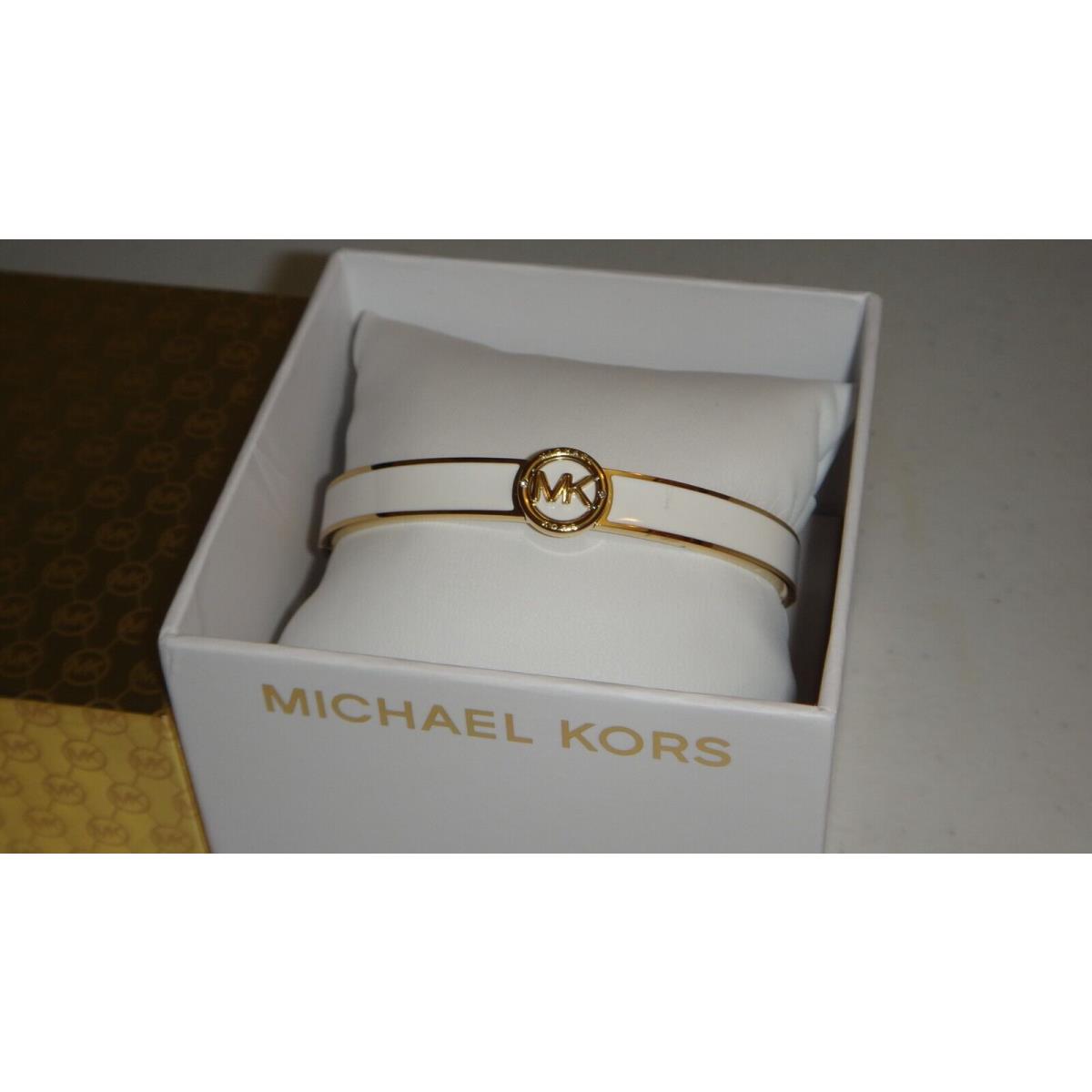 Michael Kors Gold S/ Steel White Enamel Bangle Bracelet MKJ7868710 + MK Box