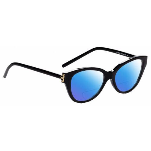 Tory Burch TY4008U Women`s Cat Eye Polarized Bifocal Sunglasses Black Gold 52 mm Blue Mirror